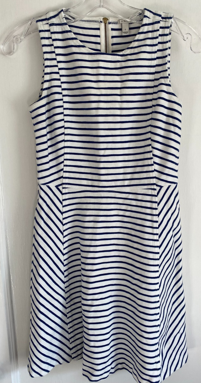 J. Crew Striped Sleeveless Sheath Dress Size 0 Navy White Cotton preppy nautical